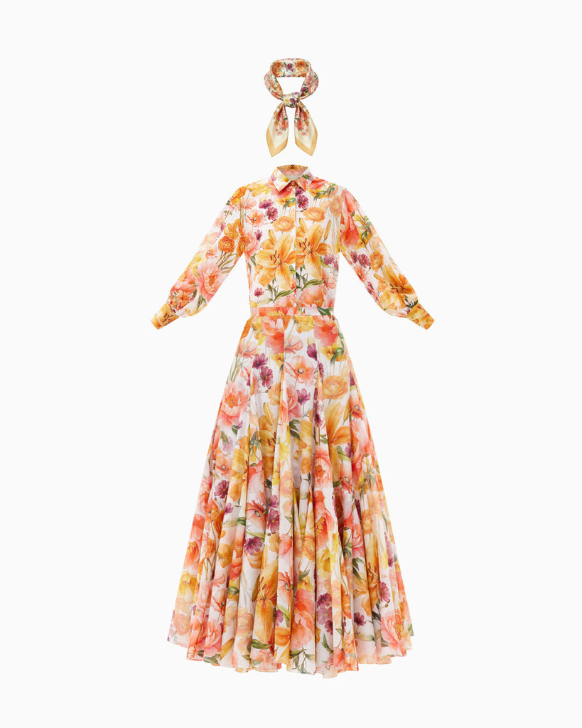 Calla blouse + magnolia skirt + peach lilies scarf