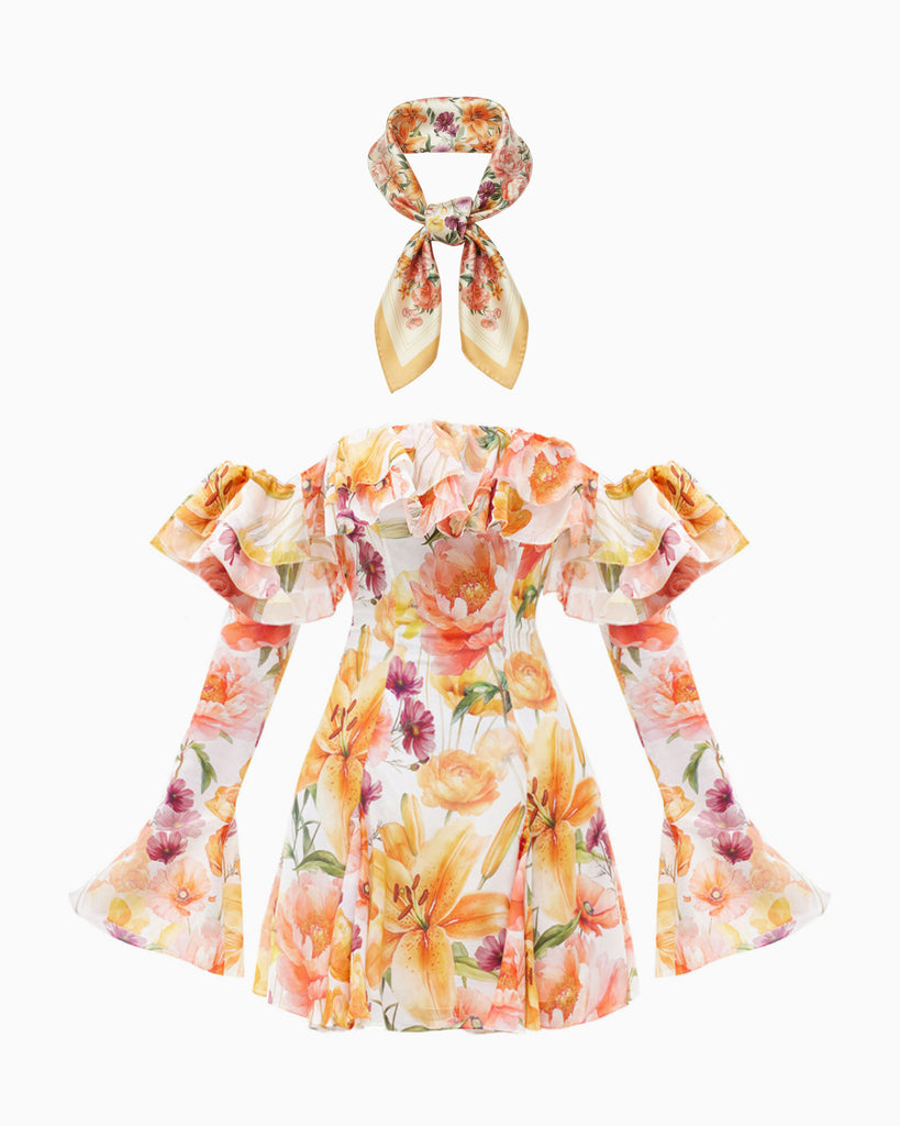 Peach lilies scarf + rose clair