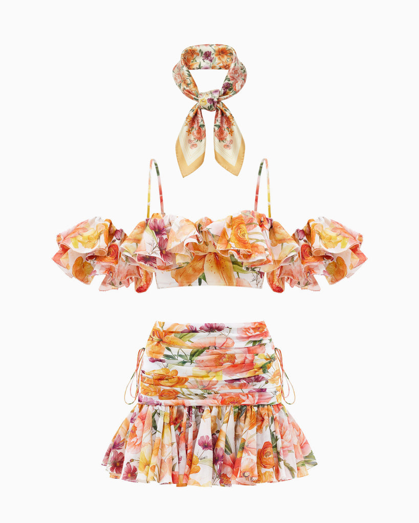 Magnolia top + veronique skirt + peach lilies scarf