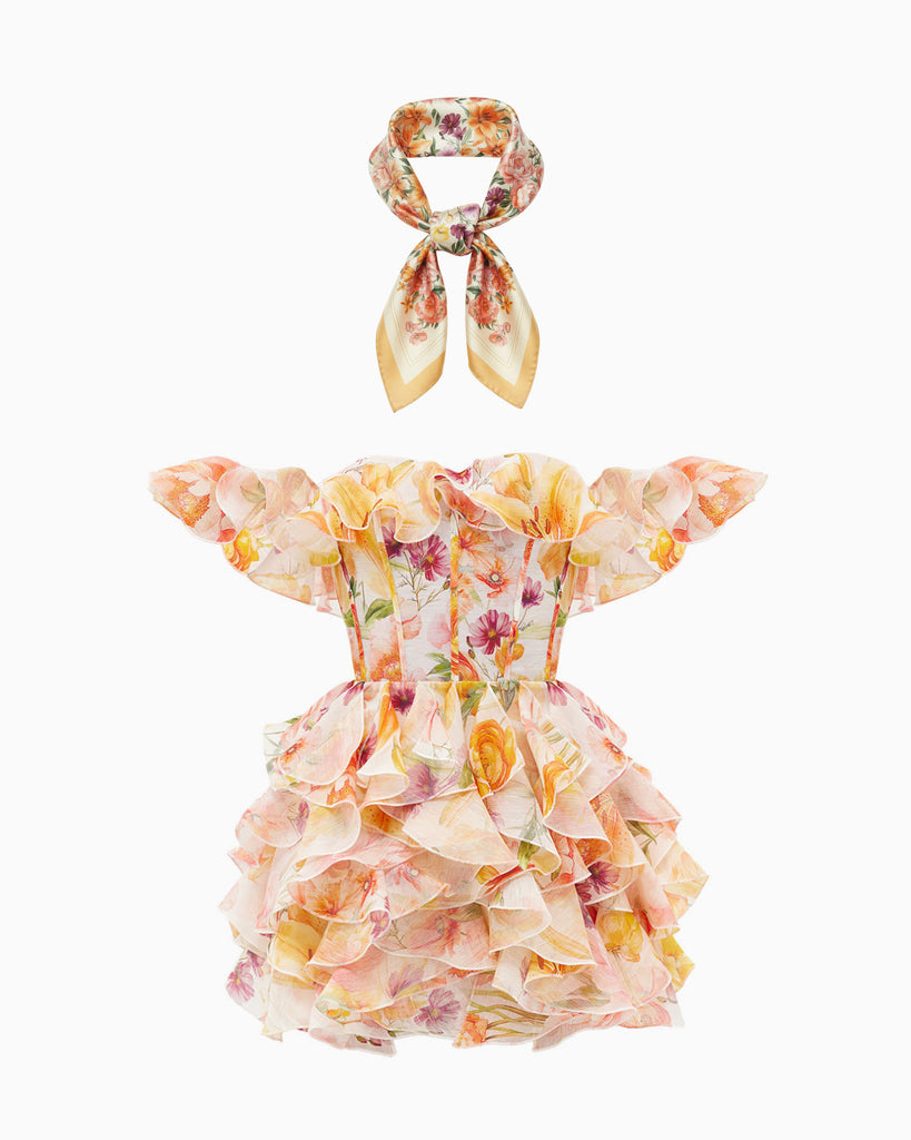 Peach lilies scarf + viola