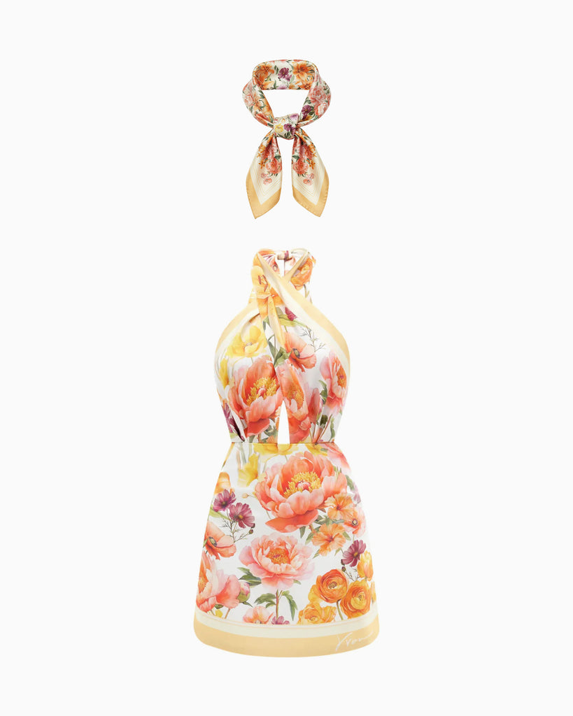 Peach lilies scarf + heliconia