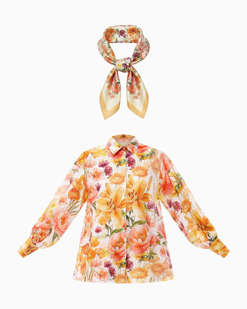 Peach lilies scarf + calla blouse